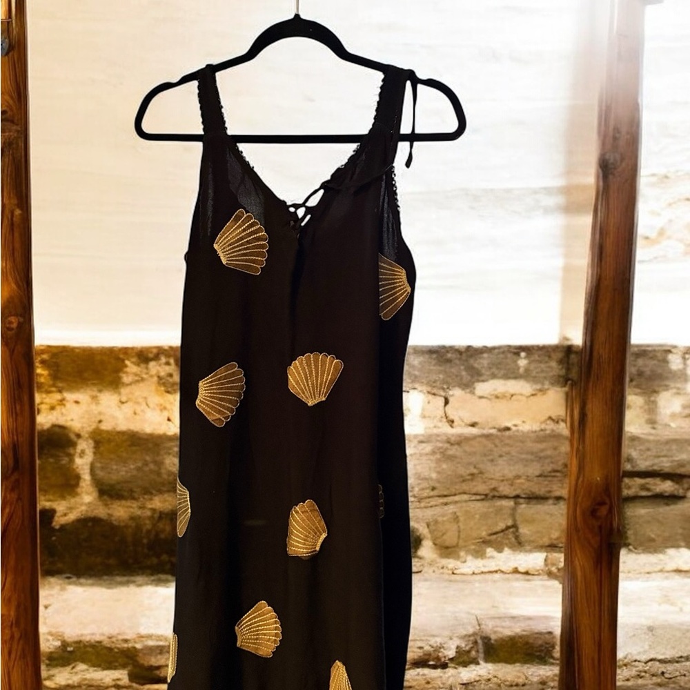 Black Sun Dress with Shell Pattern